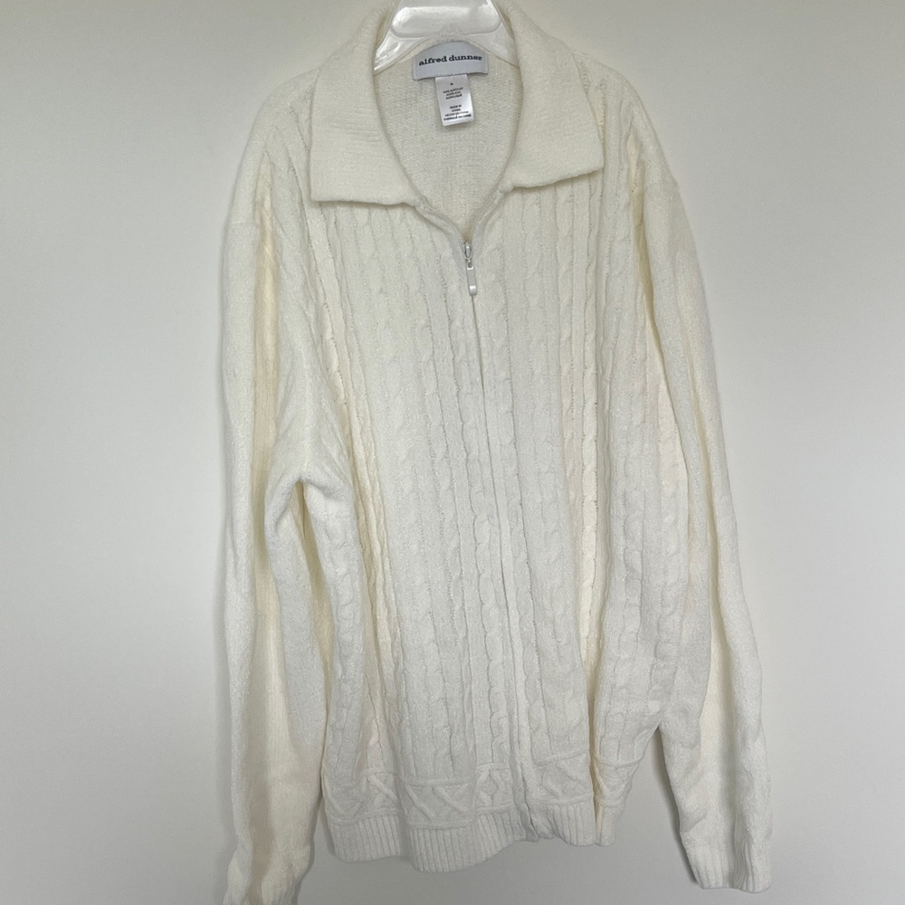 Alfred Dunner Women's Cream Zip-Up Sweater